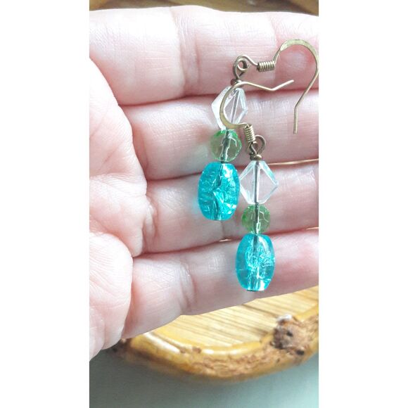 NEW Earrings Summer rain pretty beads as sky blue crackle glass, grass 352#fs- - Picture 3 of 5
